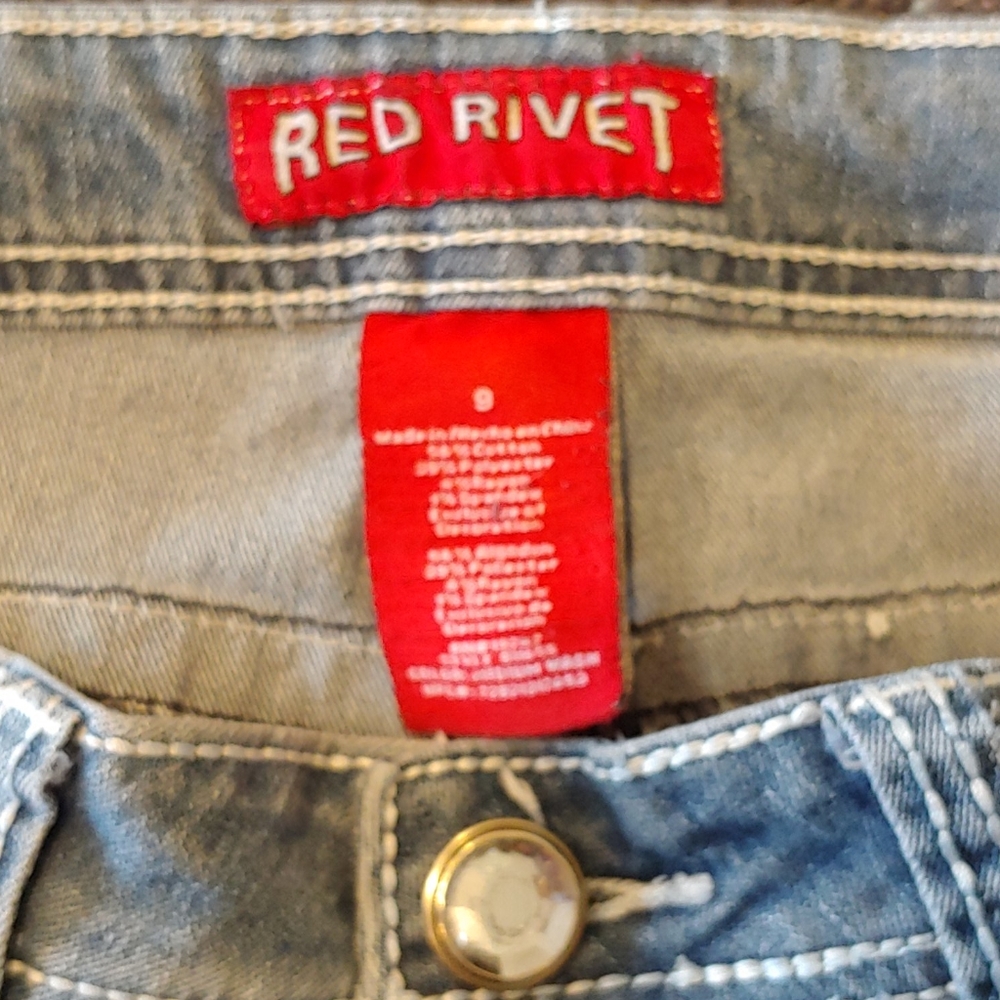 Red Rivet Wiskered Embellished Jeans - Picture 5 of 5